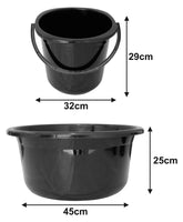 Heart Home 2 Pieces Plastic Bucket & Tub Set (Black)